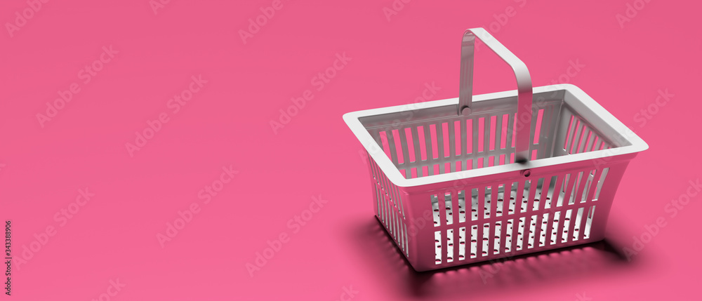 Shopping basket against pink color background. Shopping cosmetics concept. 3d illustration