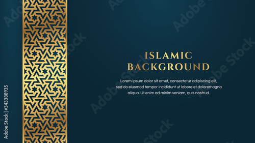 Islamic Arabic Background with Abstract Golden Elegant Luxury Border Frame and Copy Space