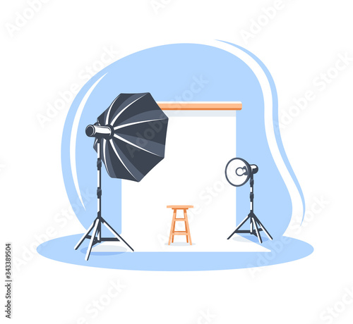 Photo studio scene isolated on white background