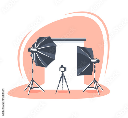 Photo studio scene isolated on white background