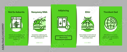 Earthquake Disaster Onboarding Mobile App Page Screen Vector. Building And Road Destruction, Stone Collapse And Earthquake Catastrophe Color Contour Illustrations