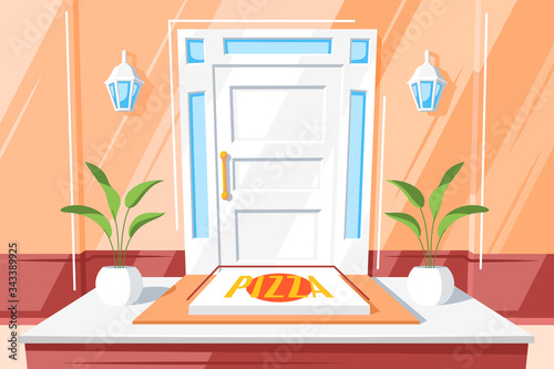 Pizza on the doorstep of the house