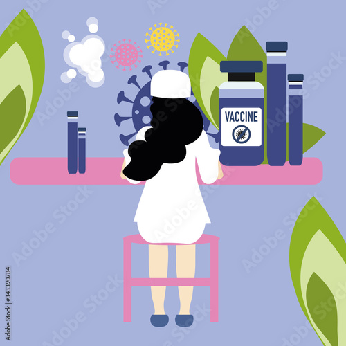 Medical scientist searching for antivirus and is researching coronavirus disease. Trendy vector illustration