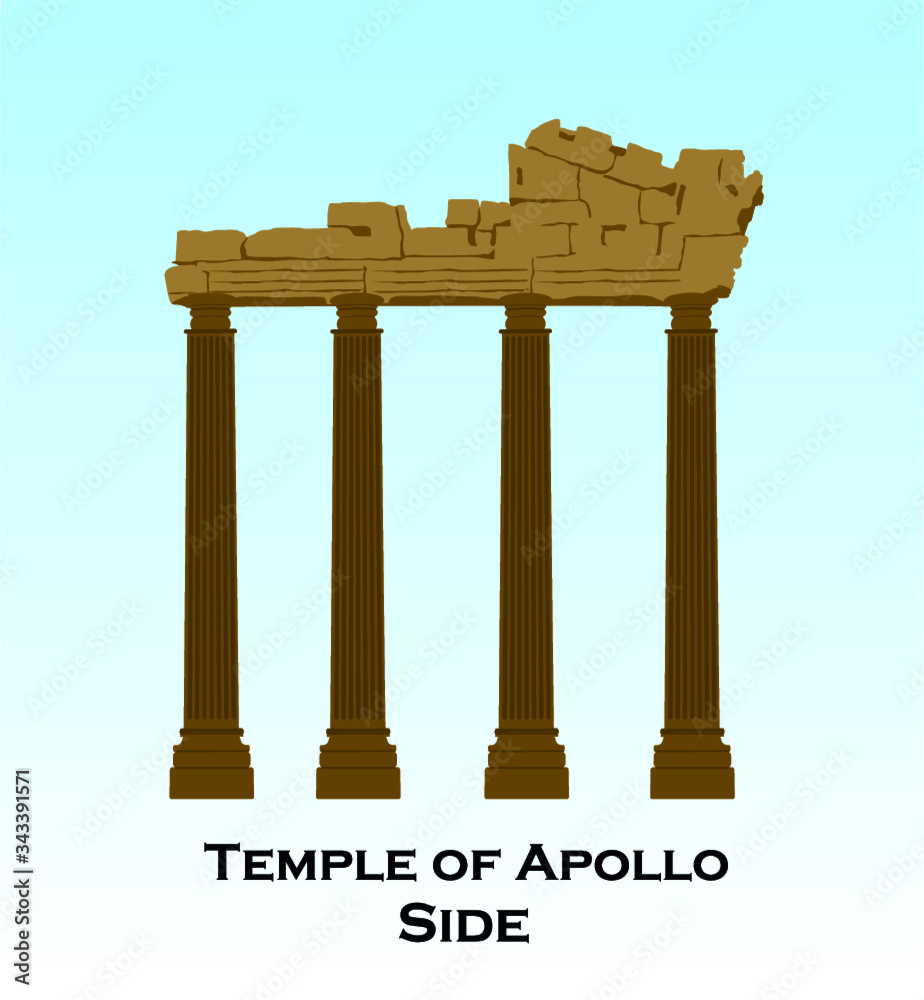 Turkey Antalya Side. The Temple of Apollo in Side Town of Antalya Province. Ruins of the Temple of Apollon. Roman peace period. illustrator vector eps Turkey Antalya Side. The Temple of Apollo in Side Town of Antalya Province. Ruins of the Temple of Apollon. Roman peace period. illustrator vector eps