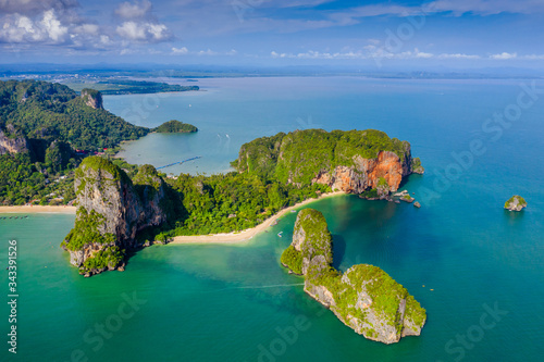 Krabi - Railay beach seen from a drone. One of Thailand s most famous luxurious beach. 