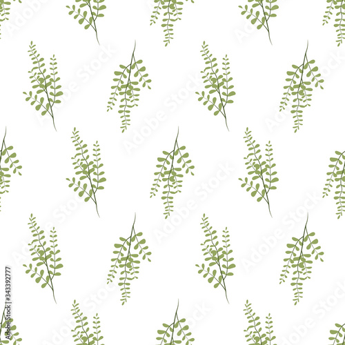 Green leaf branch seamless pattern for paper design. Vector illustration for fabric. © renko_art