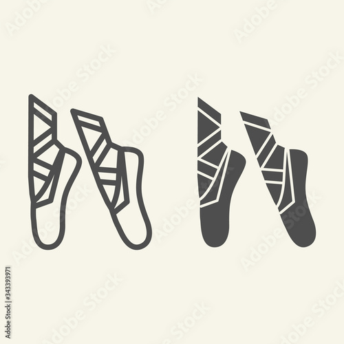 Ballet line and solid icon. Ballet pointes outline style pictogram on beige background. Dance studio symbol for mobile concept and web design. Vector graphics.