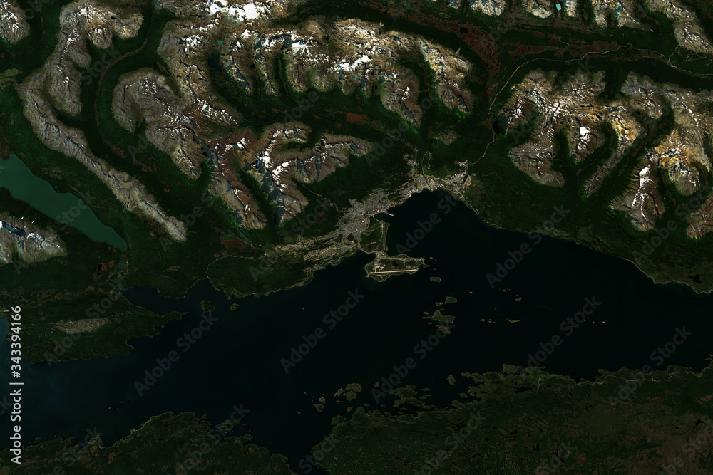 High resolution satellite image of Ushuaia in Patagonia, Argentina - contains modified Copernicus Sentinel Data (2020)