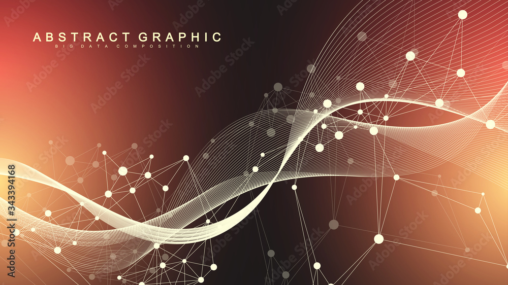 Geometric abstract background with connected line and dots. Network and connection background for your presentation. Graphic polygonal background. Wave flow. Scientific vector illustration. Geometric abstract background with connected line and dots. Network and connection background for your presentation. Graphic polygonal background. Wave flow. Scientific vector illustration.