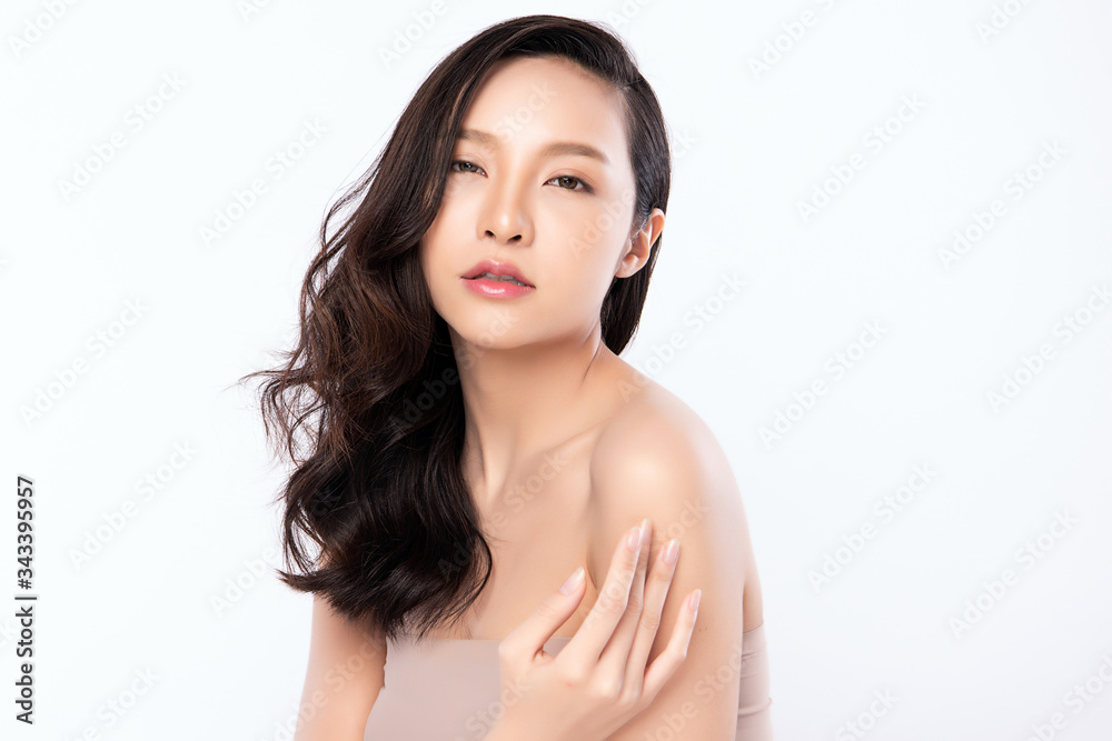 Beautiful Young Asian Woman with Clean Fresh Skin. Face care, Facial treatment, Cosmetology, beauty and healthy skin and cosmetic concept, woman beauty skin isolated on white background Beautiful Young Asian Woman with Clean Fresh Skin. Face care, Facial treatment, Cosmetology, beauty and healthy skin and cosmetic concept, woman beauty skin isolated on white background