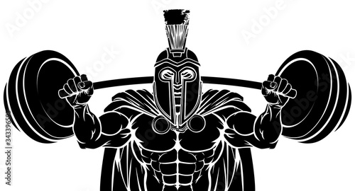 A Spartan or Trojan gladiator warrior weight lifting or body building sports mascot