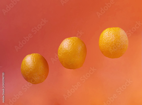Three oranges on the bright background. Fruits concept