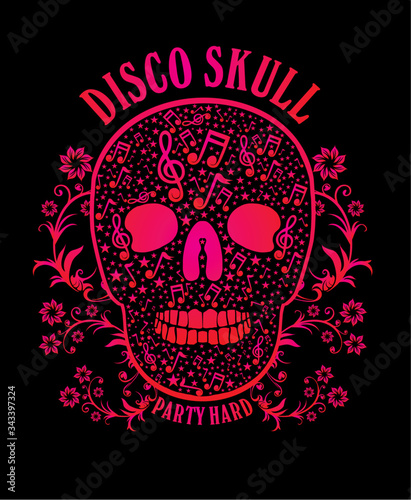 disco skull flower graphic design vector art