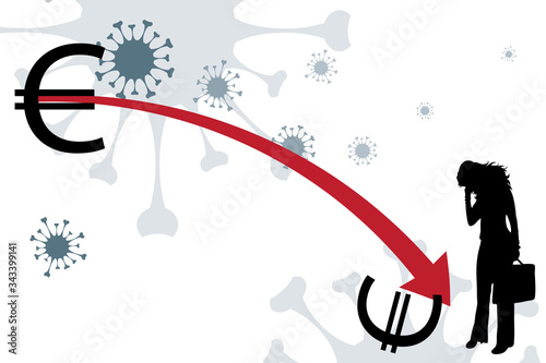 Vector illustration of economic crisis induced by coronavirus with businessman symbol.