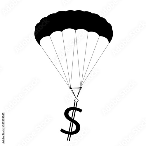 Vector illustration of parachute with dollar symbol.