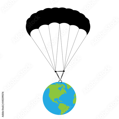 Vector illustration of parachute with world symbol.