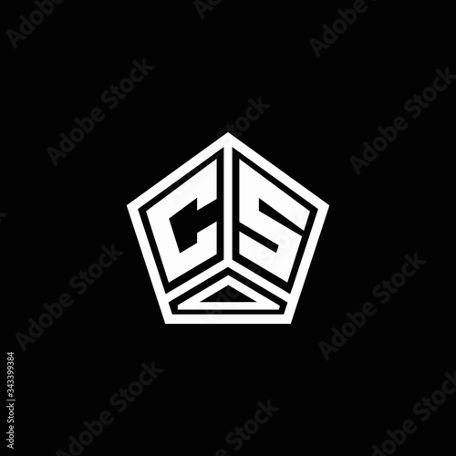 CS logo monogram with negative space pentagon line design template