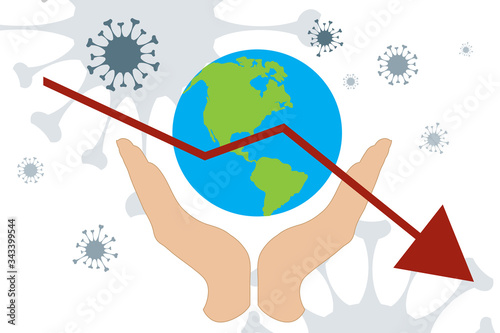 Vector illustration of economic crisis induced by coronavirus on globe symbol.