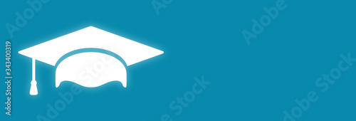 Cappello del laureato in vettoriale. Simbolo di laurea mondiale. Banner.