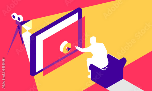 Online movie theater on your smartphone, computer or tablet. 3d illustration