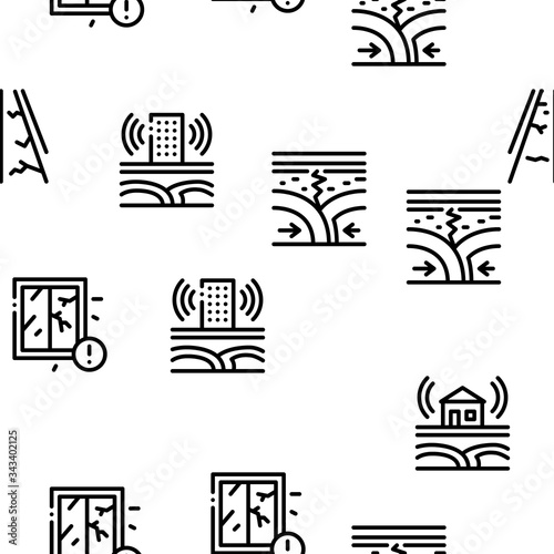 Earthquake Disaster Seamless Pattern Vector Thin Line. Illustrations