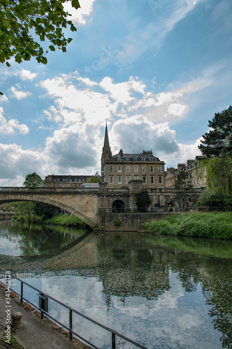 Avon river and Pulteney Bridge in Bath, UK