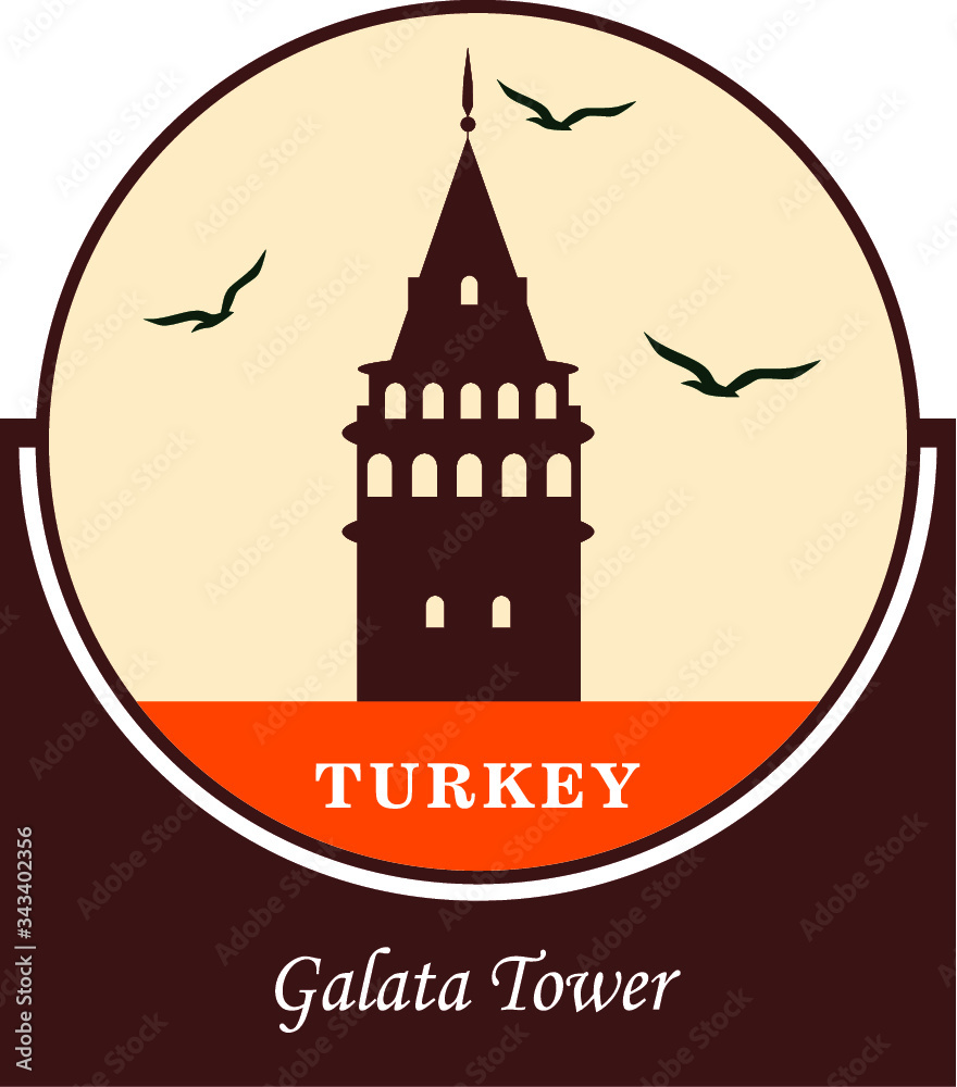 Vector illustration and silhouette drawing Galata Tower, istanbul, Turkey