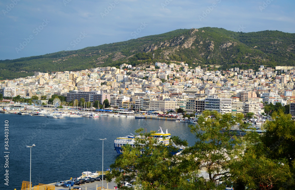 The harbour of Kavala landscape in a summer morning.