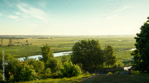 Panorama of Biebrza river in Biebrza National Park, Poland