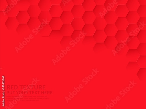 Hex texture. Red hexagon pattern, abstract chemistry and biotech technology science vector hexagonal modern paper cut background