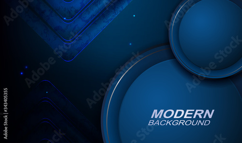 Blue composition with round frames with a thin edging of metallic color, texture arrows