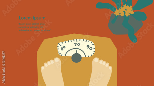 Person standing on the scales. Weight control and diet, weight gain or weight loss