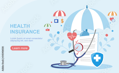 Health insurance concept.Healthcare, finance and medical service. Vector illustration about health insurance.