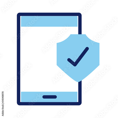 shield insurance with smartphone line and fill style icon