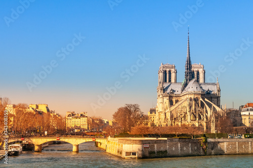 Paris, France. January 28th 2012. View of the Seine River and the Cathedral of Notre Dame