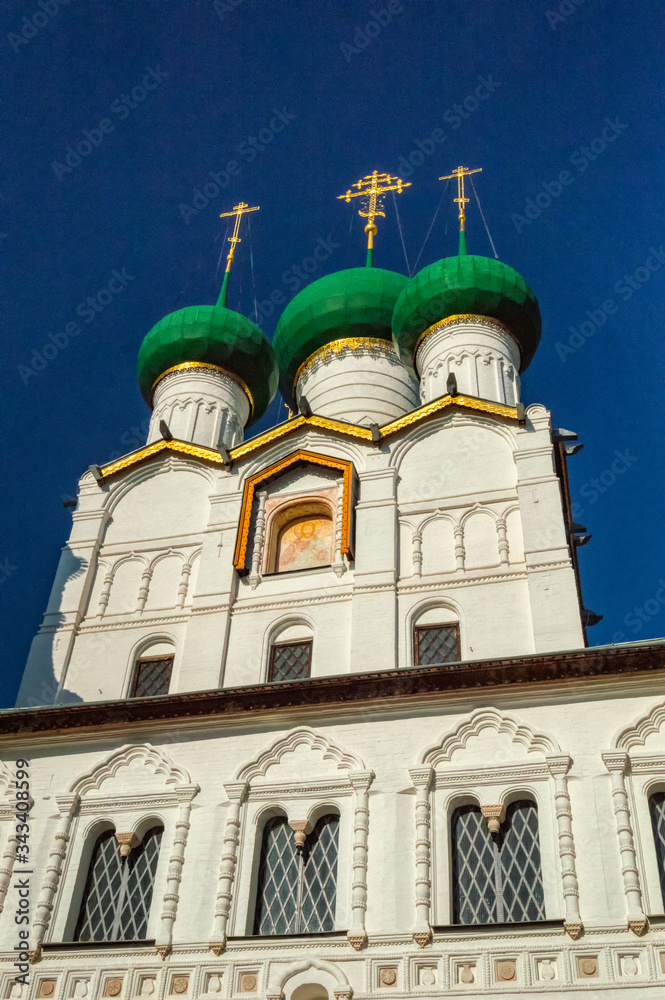 Rostov Veliky, Russia. Rostov Kremlin on a Sunny summer day against a blue sky. Golden ring of Russia.