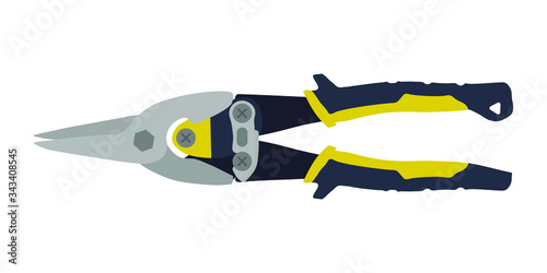 Scissors for cutting metal tool vector flat illustration