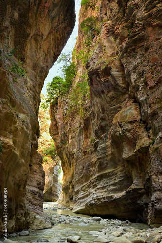 Sunny, summer day in the Lengarica Canyon - extremely narrow Lengarica gorge, behind the thermal springs of Benja, Fir of Hotova National Park, southern Albania