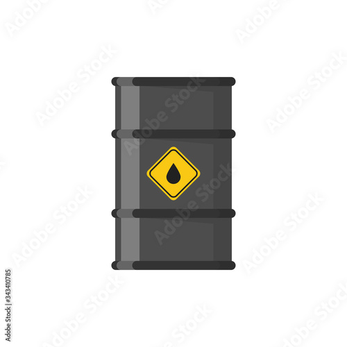 Black oil barrel on white background. Vector illustration in flat