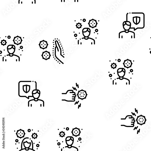 Immunity Human Biological Defense Seamless Pattern Vector Thin Line. Illustrations