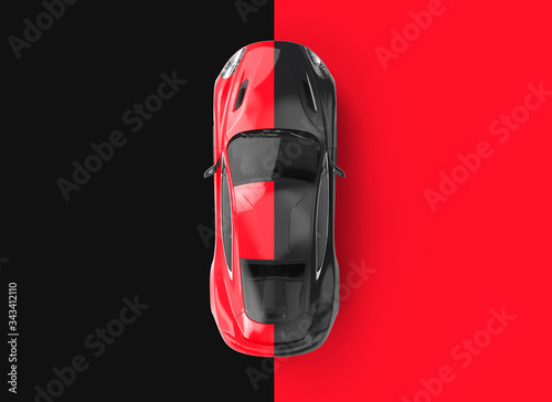 Red and black generic brandless car on a black and red background