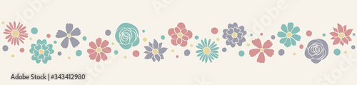 Banner with colourful hand drawn flowers. Mother’s Day, Women’s Day and Valentine’s Day decoration. Vector