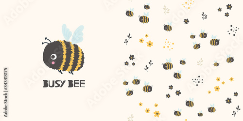 Busy bee. Cartoon seamless pattern and surface design