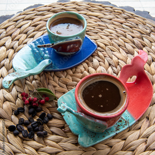 colorful handmade ceramic coffee cups 