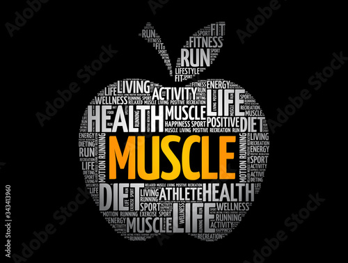 Muscle apple word cloud, sport concept background