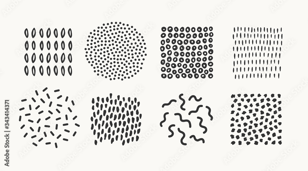 Set of vector hand drawn patterns and textures. Trendy graphic elements for your unique design.