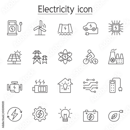 Electricity icons set in thin line style