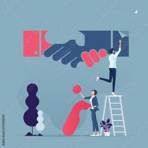 Group of business build a handshake sign from puzzle pieces-Agreement partnership concept