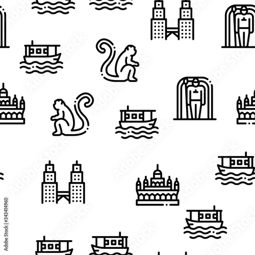 Malaysia National Seamless Pattern Vector Thin Line. Illustrations