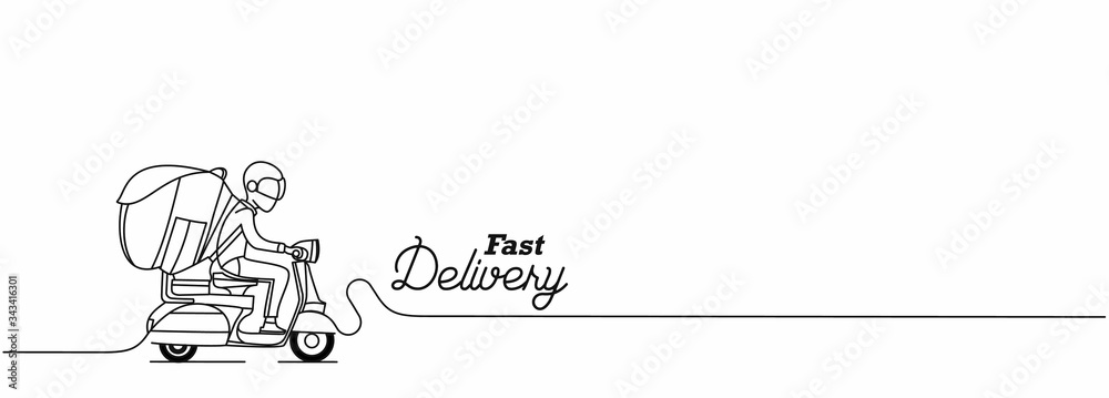 Obraz premium Delivery boy ride scooter delivery service , Order, Fast Shipping, Flat Line Art Vector Background.
